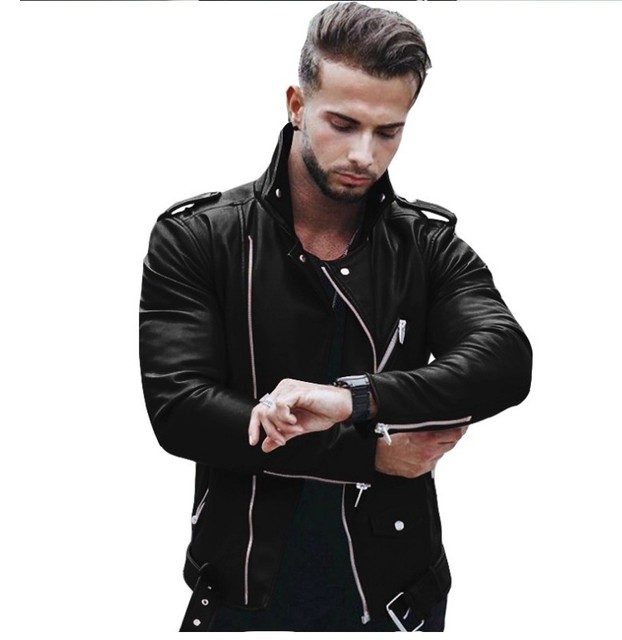 European and American Men's Slim Leather Jacket - Carvan Mart