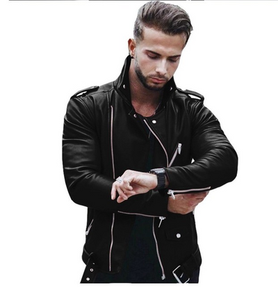 European and American Men's Slim Leather Jacket - - Genuine Leather - Carvan Mart