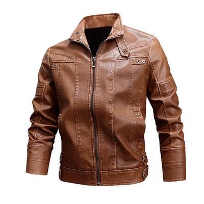 Men's Fashion Loose Lapel Leather Coat - Carvan Mart