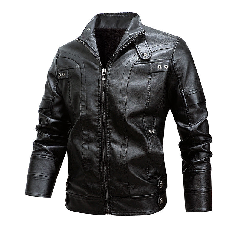 Men's Fashion Loose Lapel Leather Coat - Carvan Mart