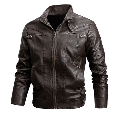 Men's Fashion Loose Lapel Leather Coat - Coffee - Genuine Leather - Carvan Mart