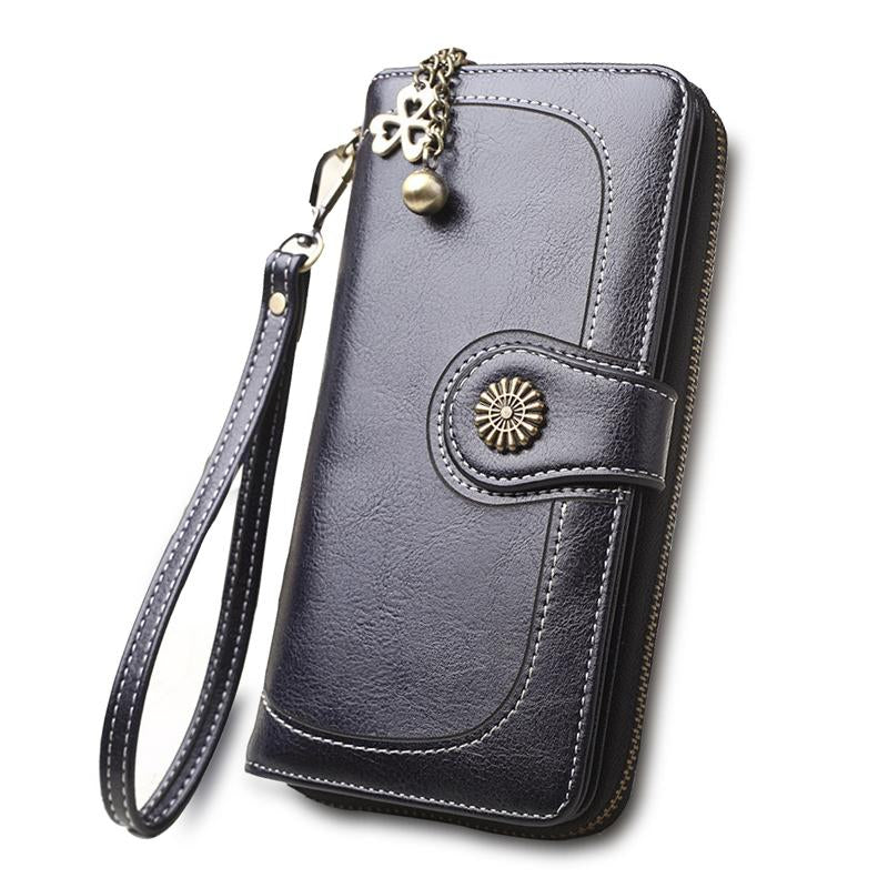 Split Leather Long Wallet for Women - Black - Women's Wallet - Carvan Mart