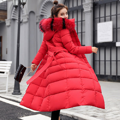 Durable Fashion Winter Women's Down Coat Cotton Padded Parka Thickened Long Jacket Warm Casual - Red - Women's Coats & Jackets - Carvan Mart