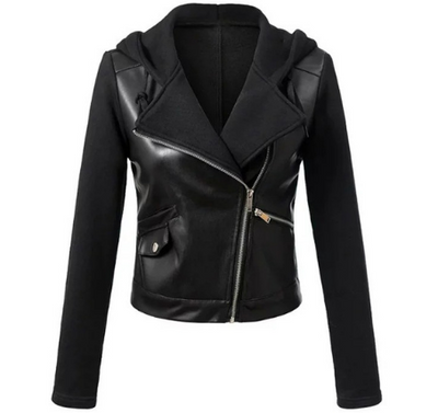 Leather Coats Women's Motorcycle Jacket Outerwear Black Leather Jacket - Black 2 - Leather & Suede - Carvan Mart
