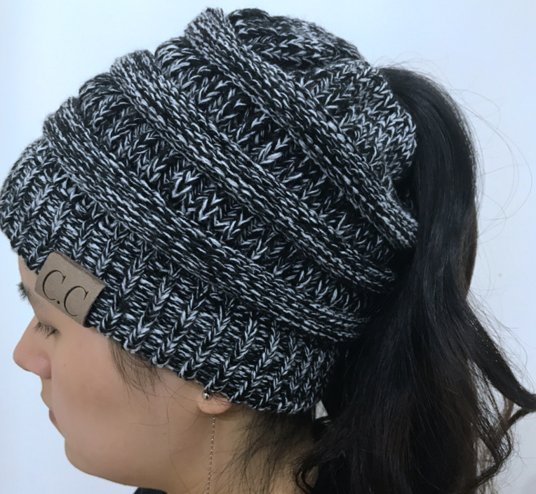 High Bun Ponytail Beanie Hat Chunky Soft Stretch Cable Knit Warm Fuzzy Lined Skull Beanie Acrylic Hats Men And Women - Carvan Mart