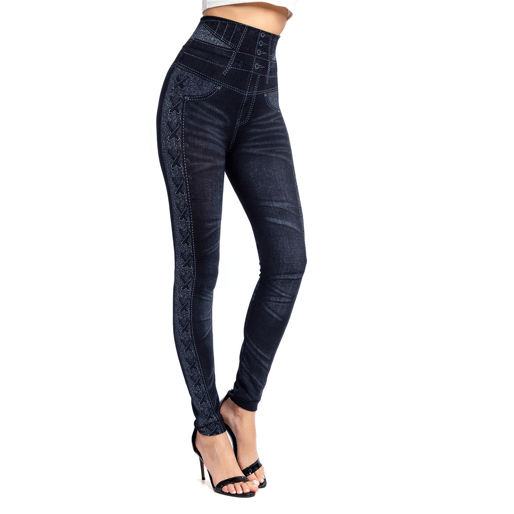 Imitation denim leggings - Carvan Mart