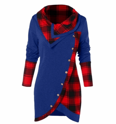 Women's Plaid Button-Up Hooded Sweatshirt - Cozy and Stylish Plaid Hoodie for All Seasons - Blue - Tops & Tees - Carvan Mart