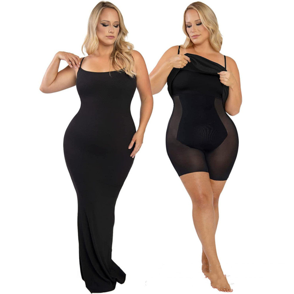 Women's Shapewear Dress Suspender Tight Long Skirt Chest Pad Bodysuit Dress - Carvan Mart