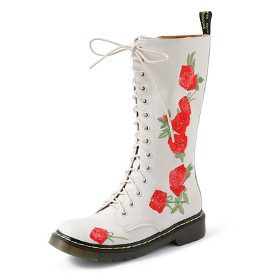 Embroidered Martens Vonda Softy T Womens High Leather Boot - White - Women's Shoes - Carvan Mart