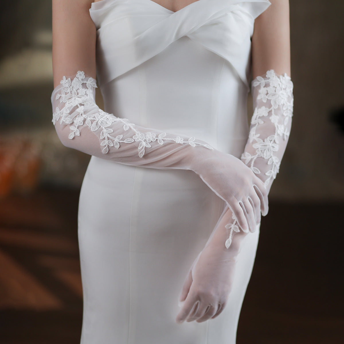 Elegant White Lace Wedding Dress Dinner Mesh Gloves - - Women Gloves & Mittens - Carvan Mart