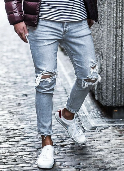 New Ripped Skinny Jeans mens Streetwear - Carvan Mart