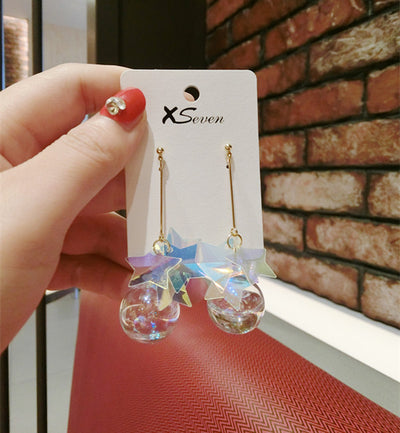 Five-pointed star shiny glass ball earrings - 