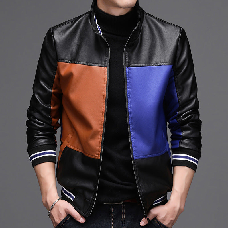 Leather men's casual jacket - Blue - Genuine Leather - Carvan Mart