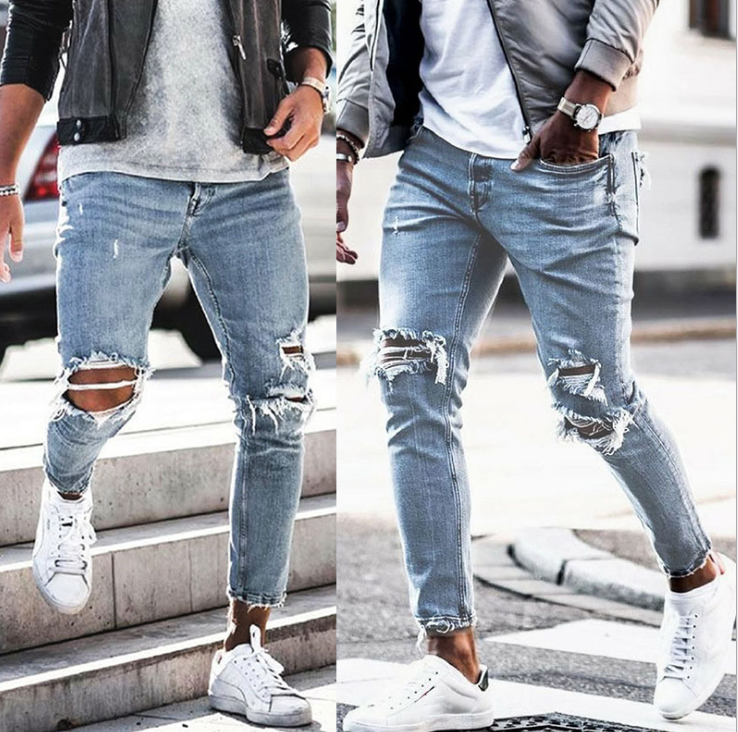 New Ripped Skinny Jeans mens Streetwear - Carvan Mart