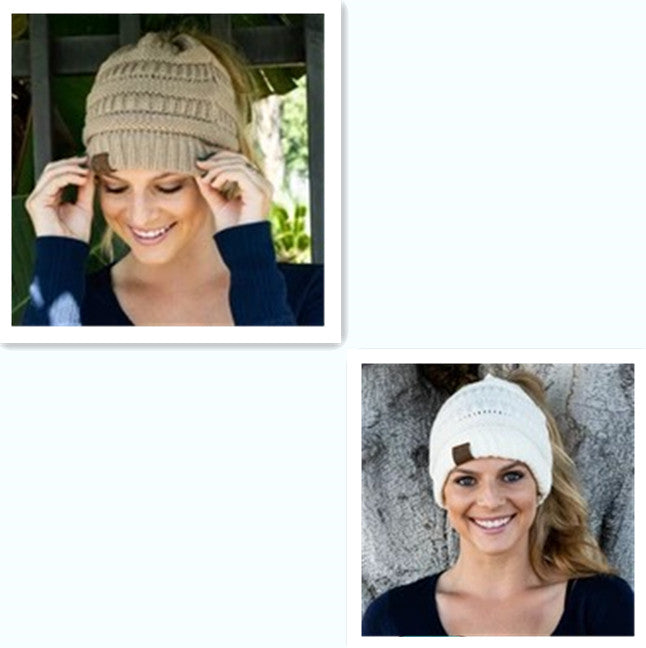 Knitted Woolen Hat - Khaki White set - Women's Hats & Caps - Carvan Mart