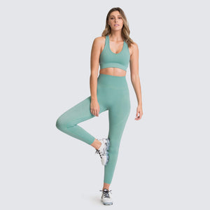 Seamless Gym Set Nylon Woman Sportswear - Bean green - Active Attire - Carvan Mart