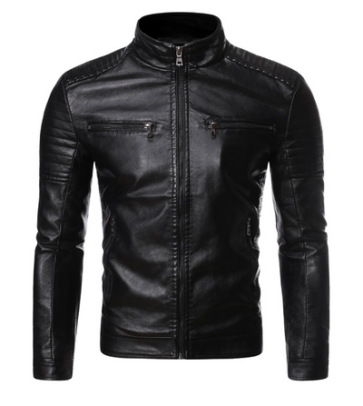 Zip decorative motorcycle jacket - Black - Genuine Leather - Carvan Mart