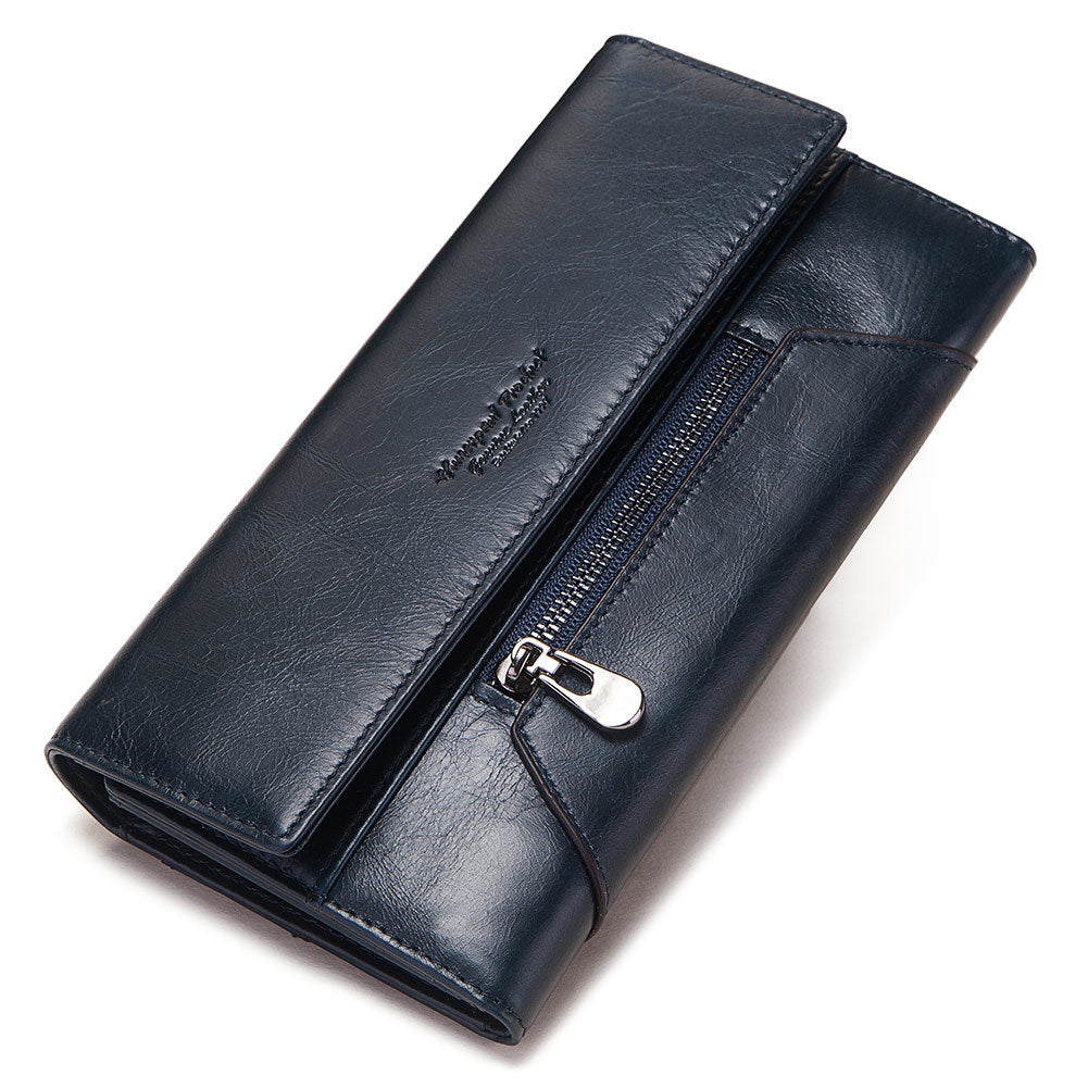 Long Cowhide Multiple Card Slots Coin Pocket RFID Anti-magnetic Women's Handbag - Carvan Mart Ltd
