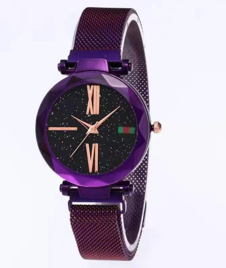 Luxury Women Watches Mesh Ladies Clock Magnet Buckle Starry Diamond Geometric Surface Quartz Wristwatch - Carvan Mart