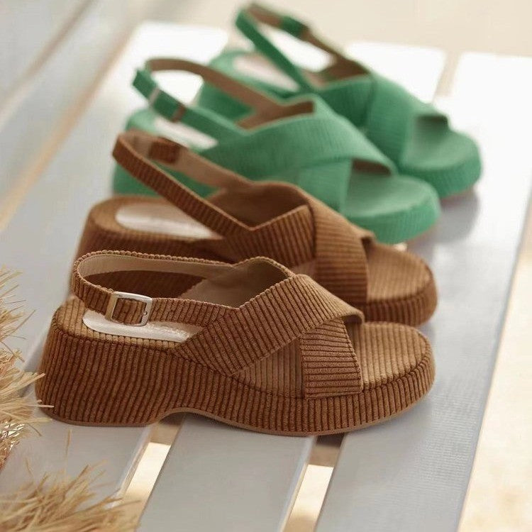 Lazy Suede Cross Strap Casual Fashion Open Toe Sandals For Women - Carvan Mart