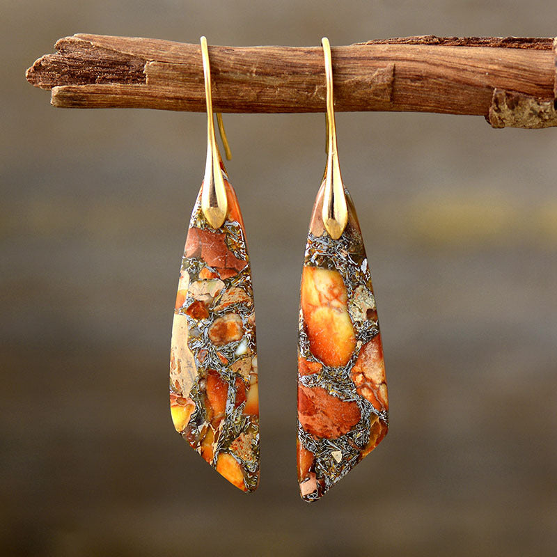 Bohemian Emperor Stone Geometric Pendant Earrings - Orange Gold - Earrings - Carvan Mart