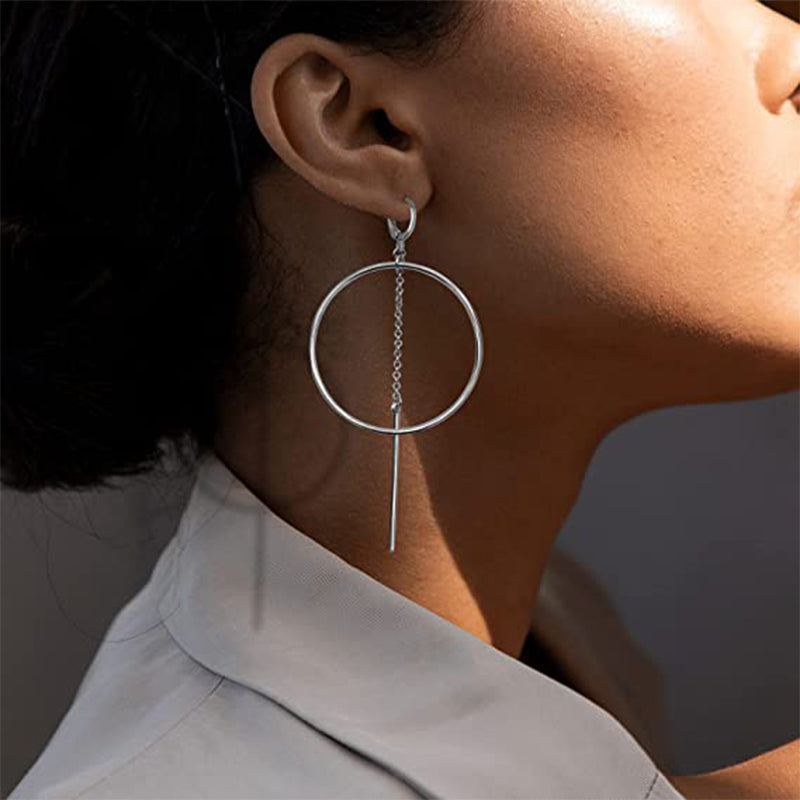 Round Geometric Earrings Stainless Steel Earrings Long Bar Earrings - Carvan Mart