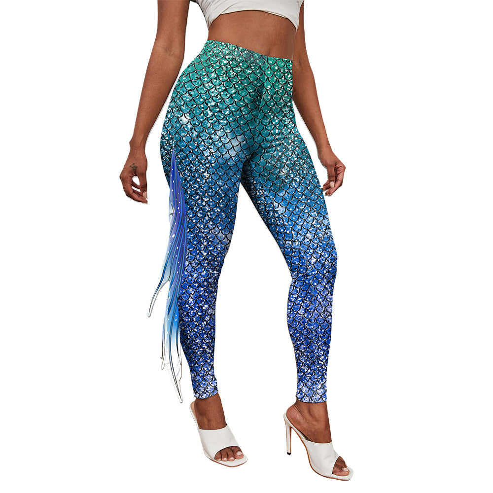 High-Waisted Mermaid Leggings with Fringe Detail - - Pants & Capris - Carvan Mart