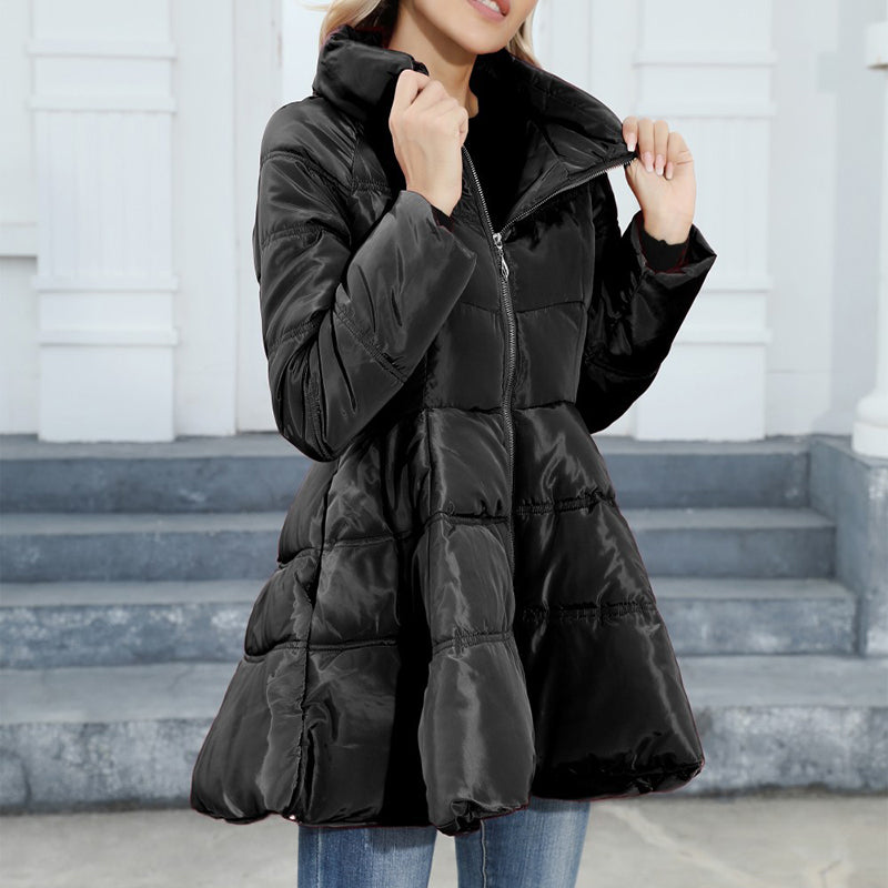 Newest Big Skirt Design Coat Winter Warm Slim-fitting Stand-collar Mid-length Thickened Waist Cotton Jacket Women - Carvan Mart