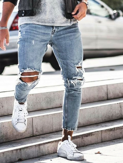 New Ripped Skinny Jeans mens Streetwear - Carvan Mart