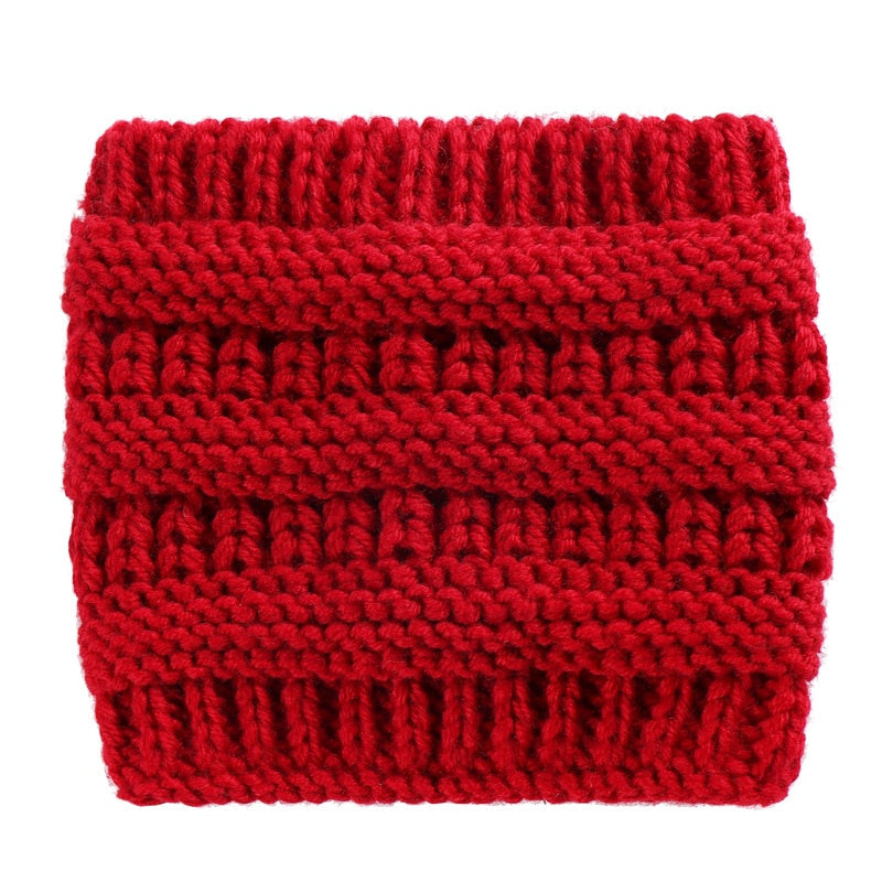 Women Headwrap Ponytail Beanies Hat Winter Warm Ear Warmer Head Wrap Casual Turban Hats Female Soft Knit Woolen Caps - Red - Women's Hats & Caps - Carvan Mart