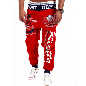 Men's Sweatpants Elastic Waist Graphic Print Casual Hip Hop Trousers - Red navy - Men's Pants - Carvan Mart