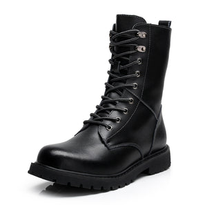 Winter high top men's shoes leather military boots men's plus fleece high top Martin boots - Carvan Mart