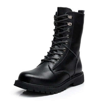 Winter high top men's shoes leather military boots men's plus fleece high top Martin boots - - Men's Boots - Carvan Mart