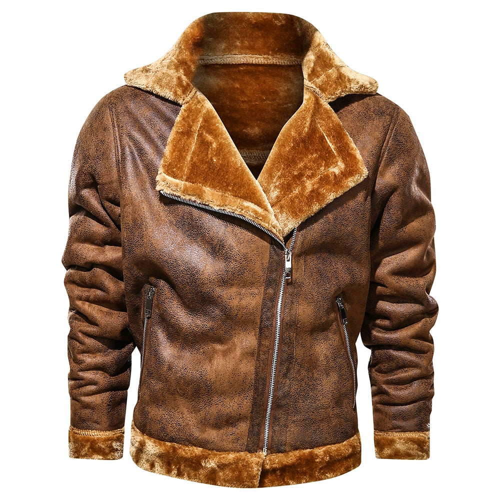 Retro Men Winter Suede Leather Jacket - - Genuine Leather - Carvan Mart