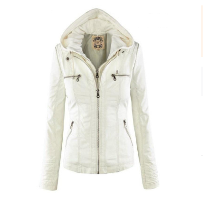 Removable Leather Jacket Lapel Hooded Women's Leather Parka Coat - Carvan Mart