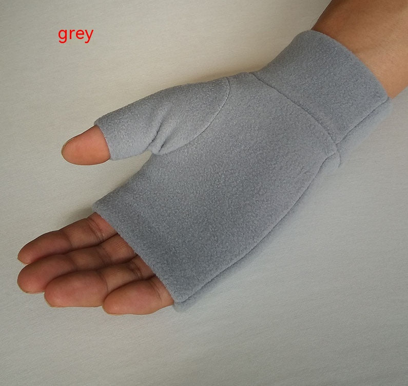 Outdoor Sports Running Thickened Warm Gloves Typing And Writing Warm Half Finger Gloves - Carvan Mart