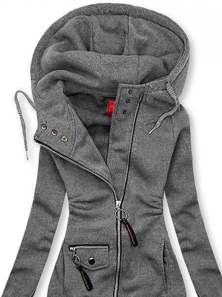 Stylish Winter Coats Stitched Drawstring Hooded Slim Fashion Jacket - Carvan Mart