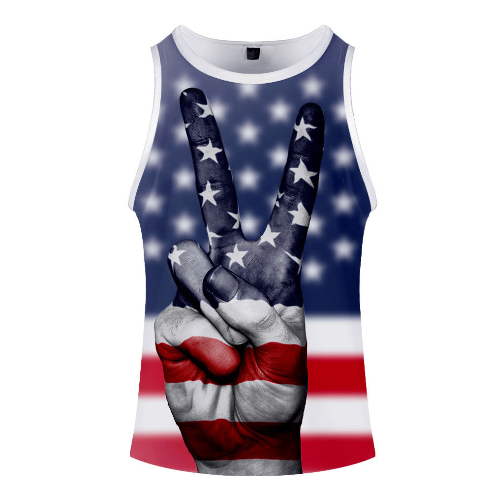 USA National Flag Print Unisex Vest - Loose Fit 3D Print Gym Tank Top - Flag A - Tops & Tees - Carvan Mart