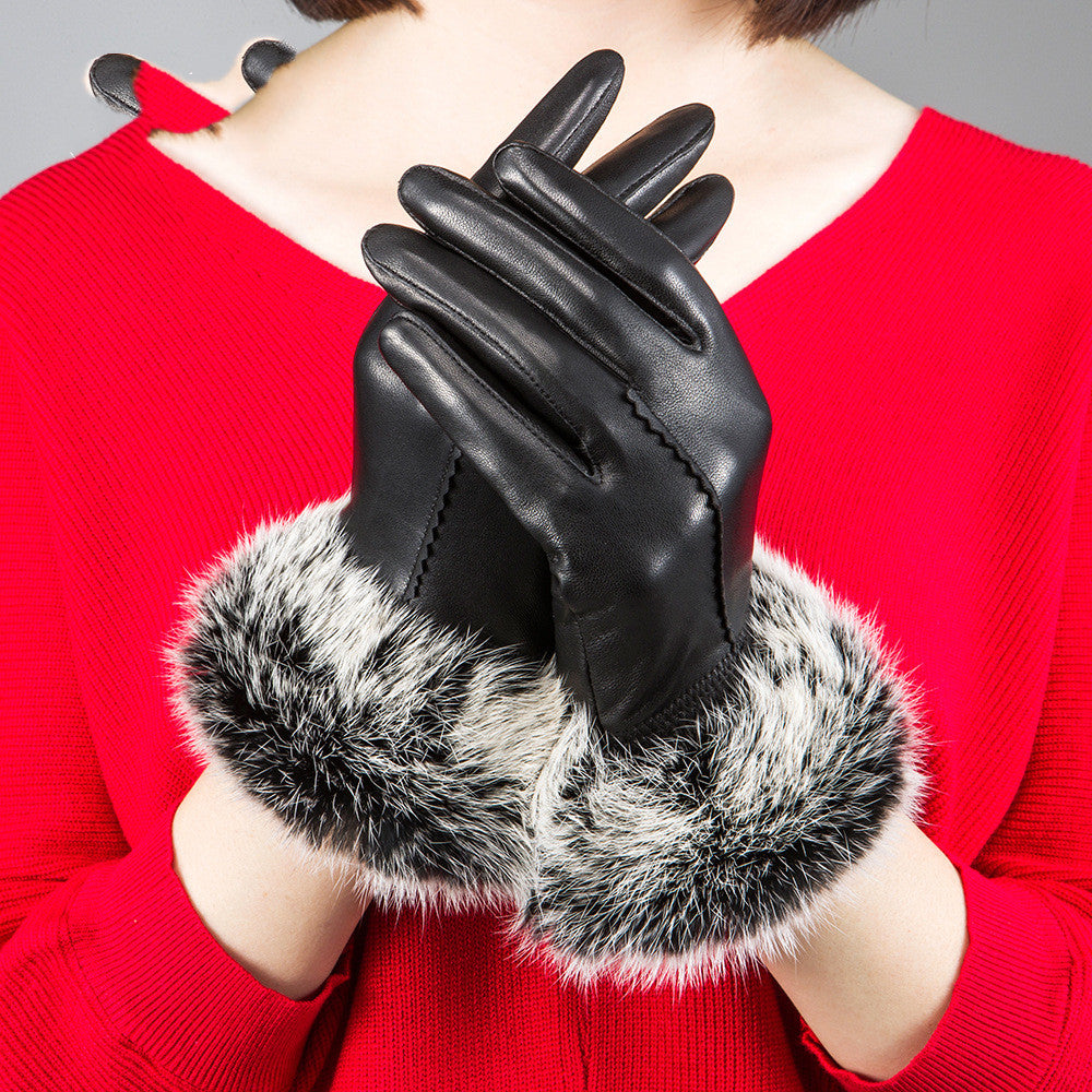 Rabbit hair mouth fashion gloves - Black One size - Women Gloves & Mittens - Carvan Mart