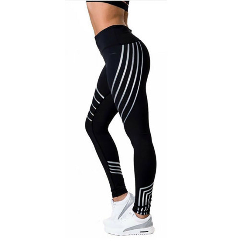 High Waist Reflective Yoga Pants for Women - Workout, Running, Printed Leggings - Black - Leggings - Carvan Mart