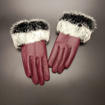 Rabbit hair mouth fashion gloves - Wine red One size - Women Gloves & Mittens - Carvan Mart