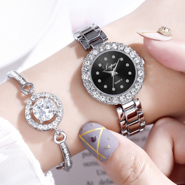 Watches-Set Bangle Clock Bracelet Wrist-Watch Quartz Women Fashion Ladies Brand Luxury - - Women's Watches - Carvan Mart