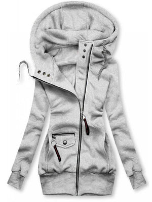 Stylish Winter Coats Stitched Drawstring Hooded Slim Fashion Jacket - White - Women's Coats & Jackets - Carvan Mart