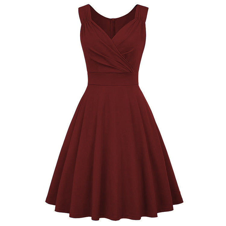 Women's Light V-Neck Cocktail Dress - Elegant Polyester Dress with Lining - Wine Red - Cocktail Dresses - Carvan Mart