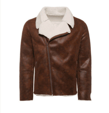 Faux Fur Collar Faux Leather Jacket - - Genuine Leather - Carvan Mart