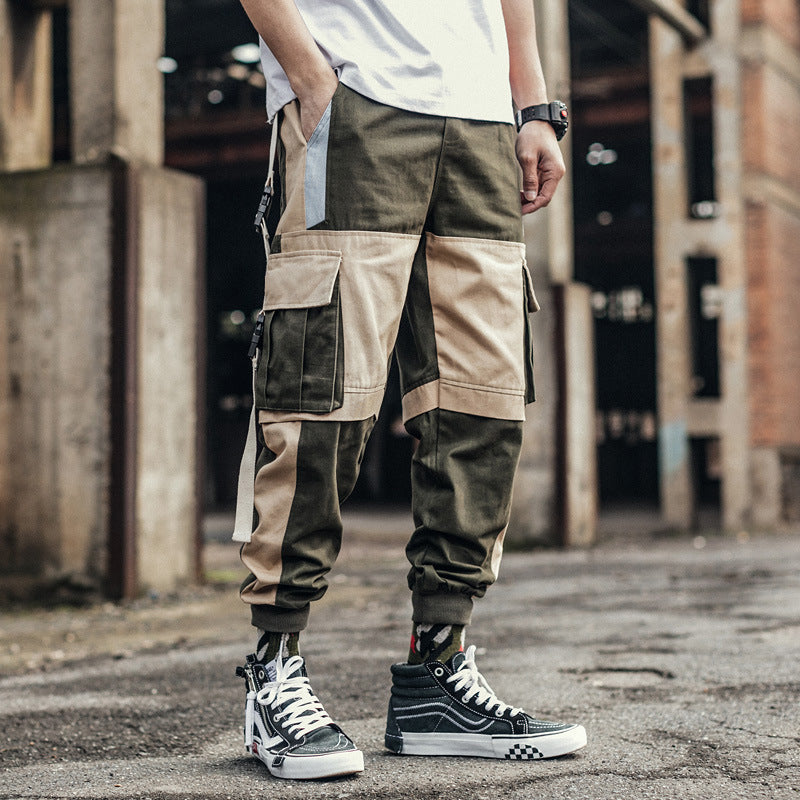 Cotton Linen Cargo Pants Pocket Contrast - Carvan Mart