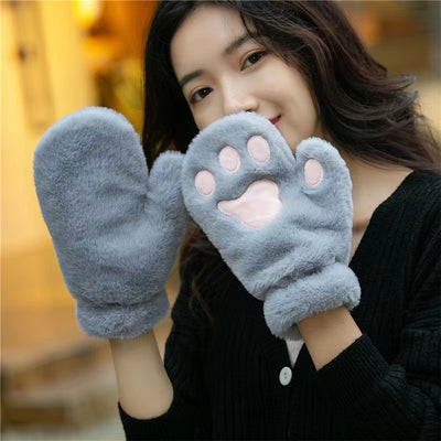 Plush Thickened Warm Plush Gloves Finger Cute Simple White Gloves - Embroidered Gray - Women Gloves & Mittens - Carvan Mart