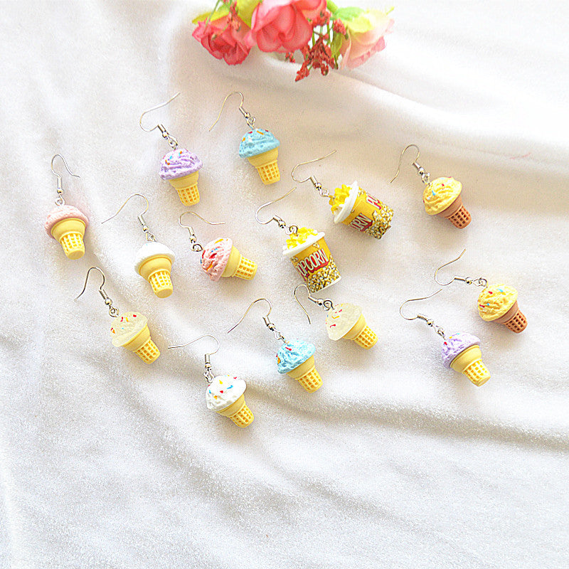 Popcorn Earrings Sweet And Cute Three-dimensional Ice Cream Cone Earrings - Carvan Mart