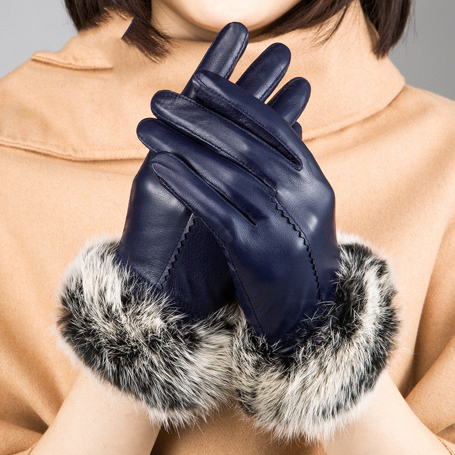 Rabbit hair mouth fashion gloves - Blue One size - Women Gloves & Mittens - Carvan Mart