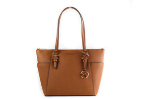 Michael Kors Charlotte Signature Leather Large Top Zip Tote Handbag Bag - Brown - - Michael Kors